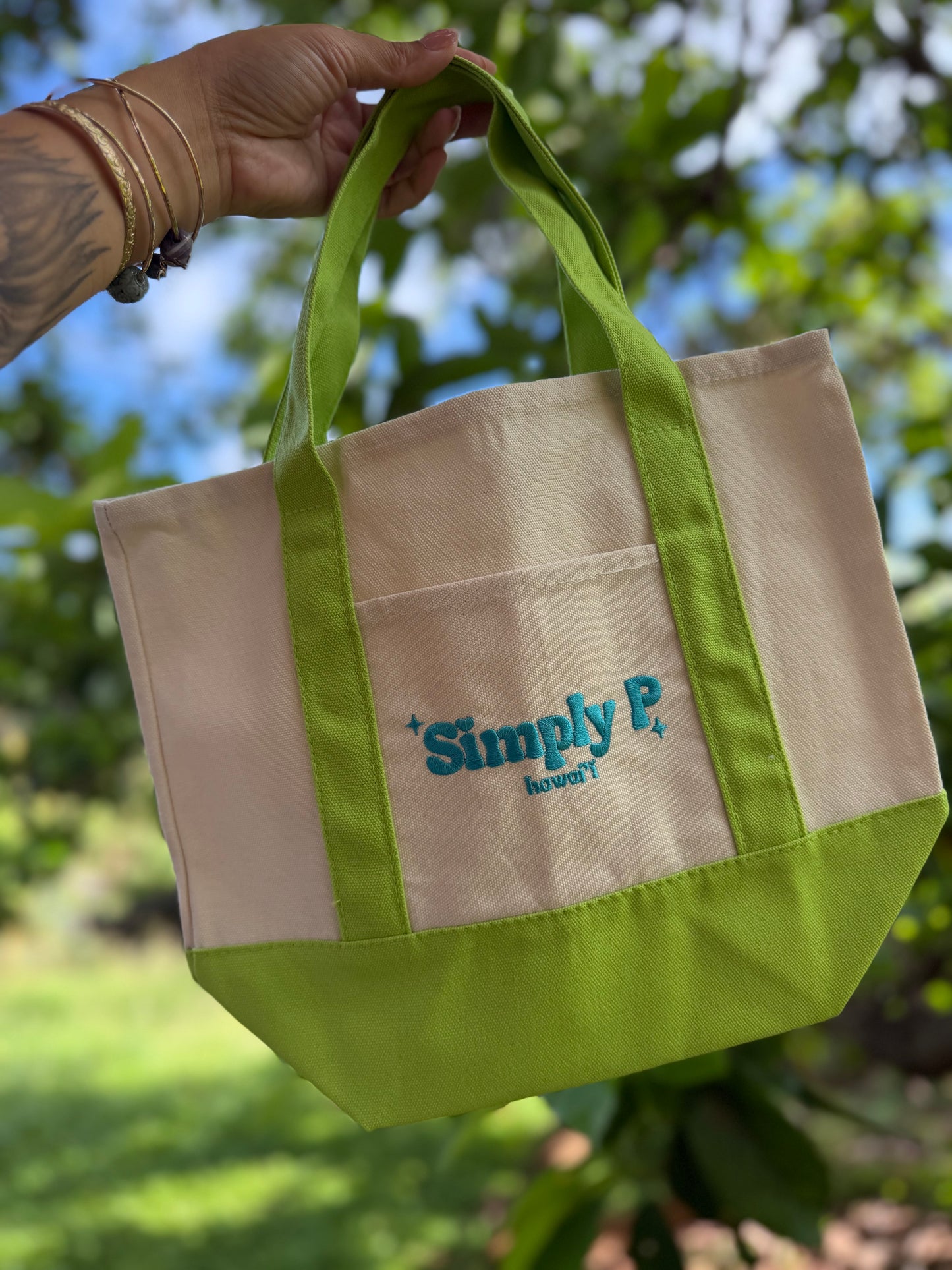 mini Canvas tote- lime Green