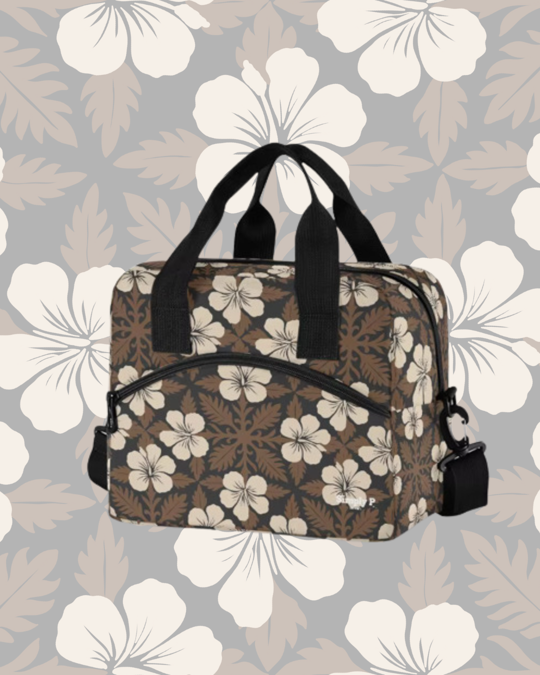 Lunch bag- Brown hibiscus