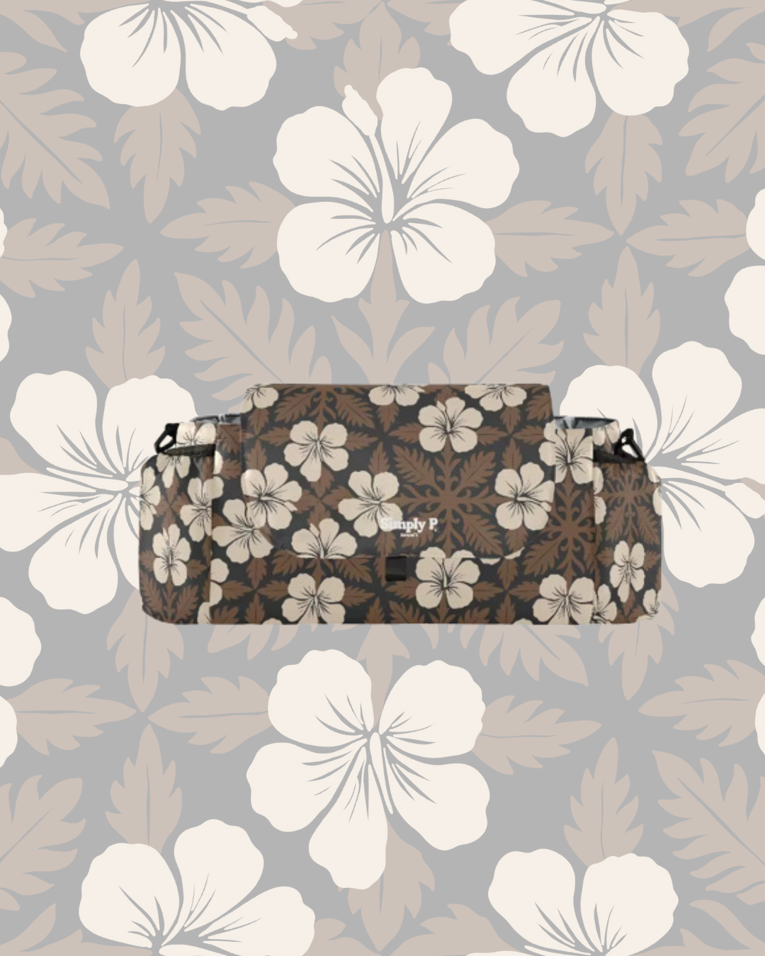 Stroller Caddy- Brown Hibiscus