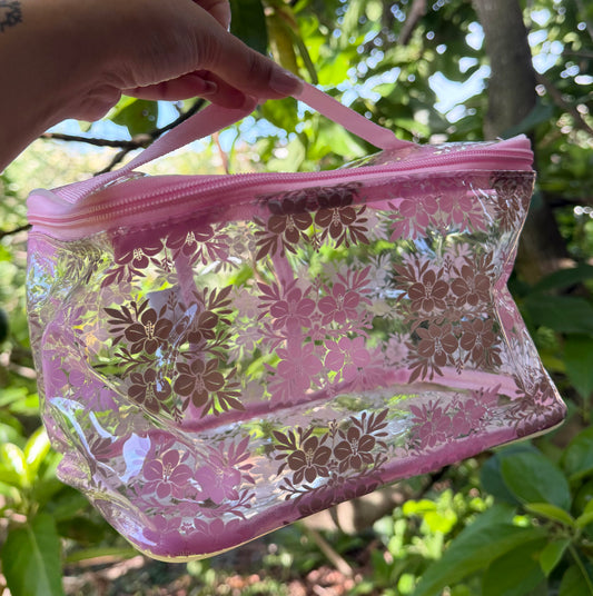 Makeup clear bag- Pink Orchid Quilt