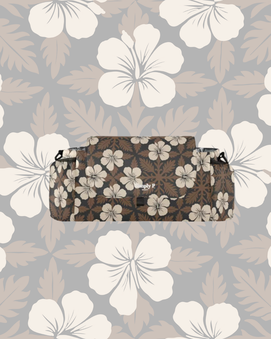 Stroller Caddy- Brown Hibiscus